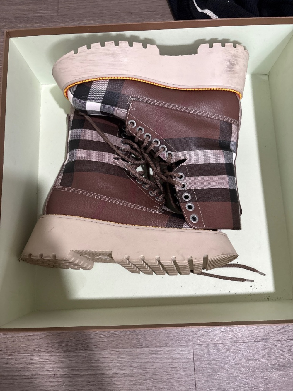 Burberry plaid platform boots